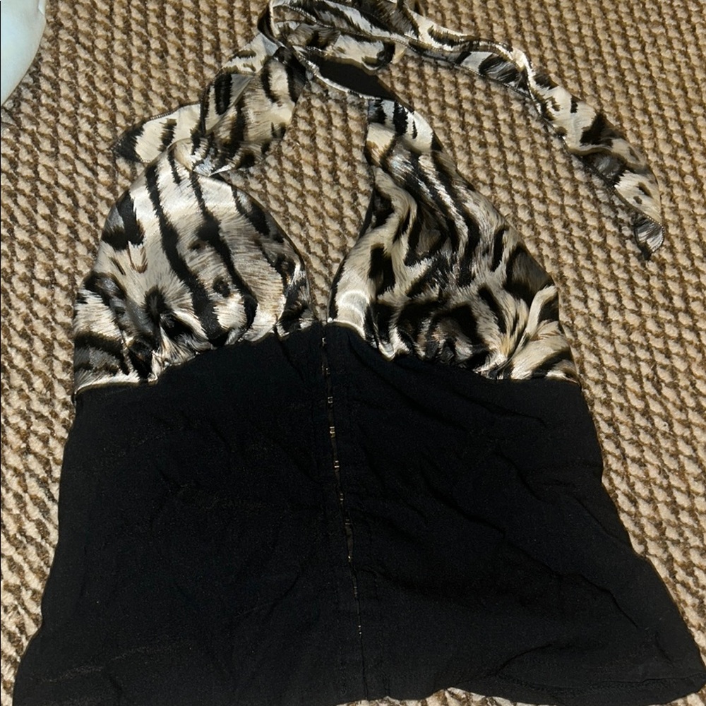 Black and Animal Print Halter Top